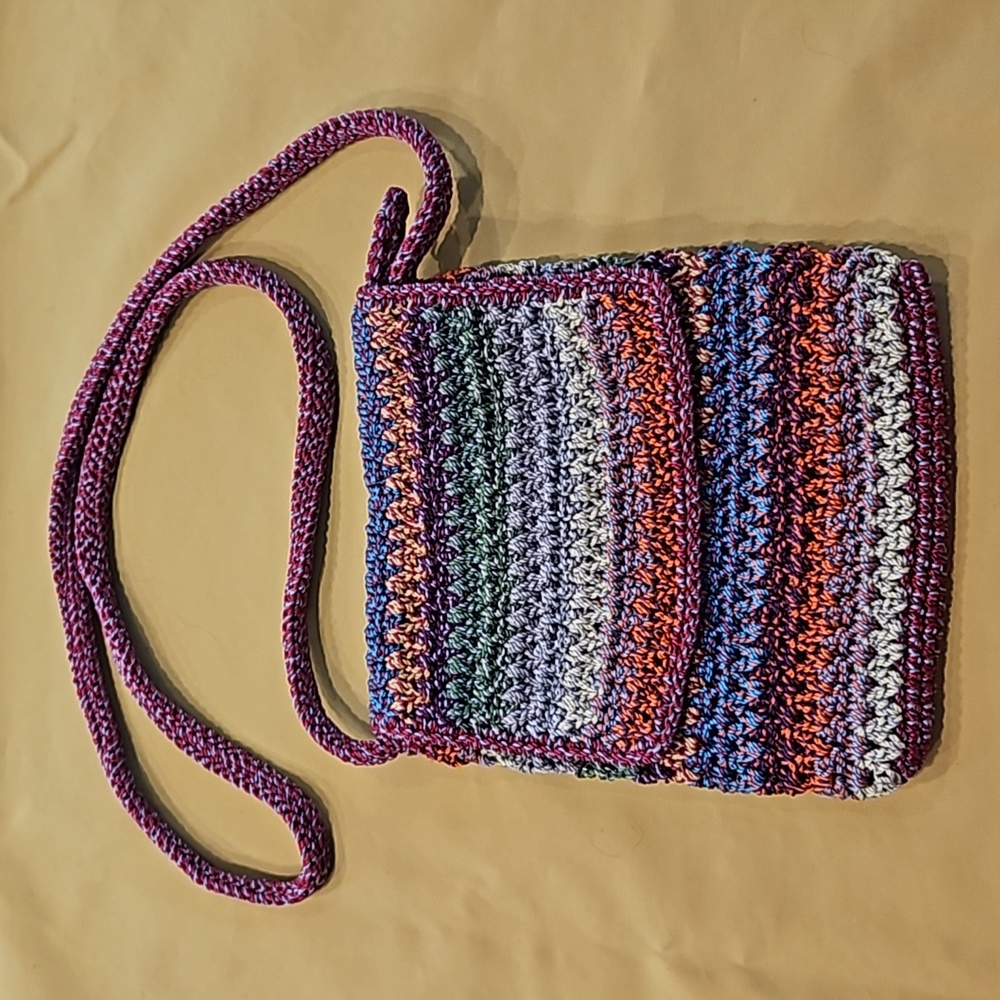 The Sak Knit w/Multicolor Stripes and Flap Top Zip Closure Lined Crossbody Bag